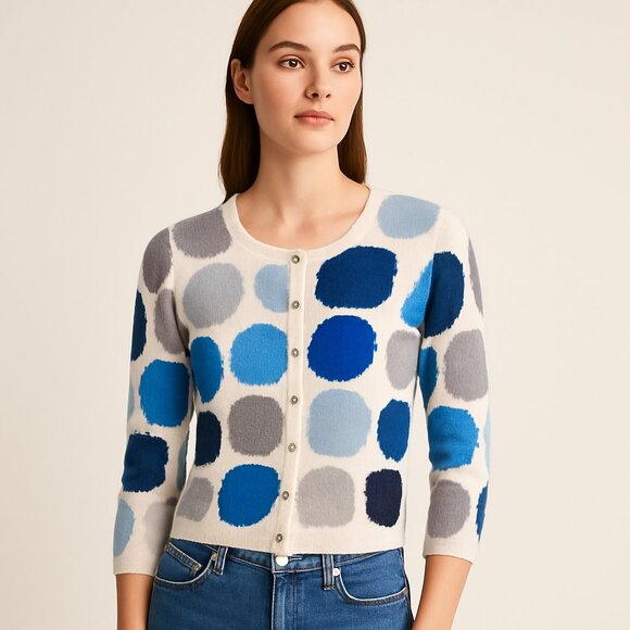 Ann Taylor Angora Lambswool Polka Dot Cropped Cardigan Sweater Womens M – FLAW - Picture 1 of 10